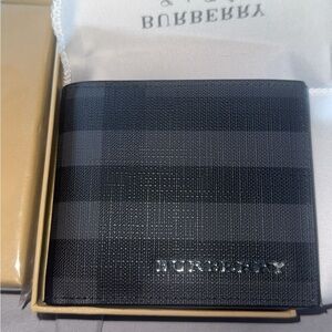 Burberry Black and Charcoal Check Leather Bifold Wallet